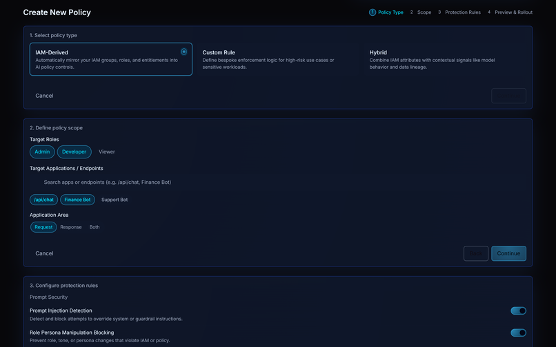 Intent-based LLM authorization policy console